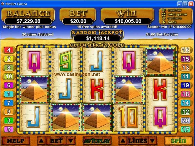 alle RTG Online Casinos bieten den Cleopatras Gold Slotautomat