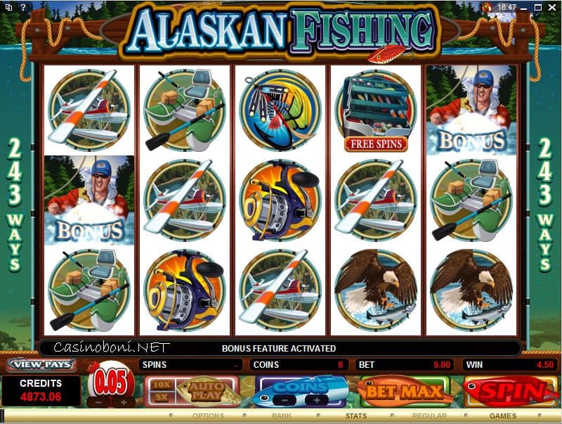  den Internet Casino Slot Alaskan Fishing spielen und im Bonus Feature dicke Gewinn - Fische fangen 