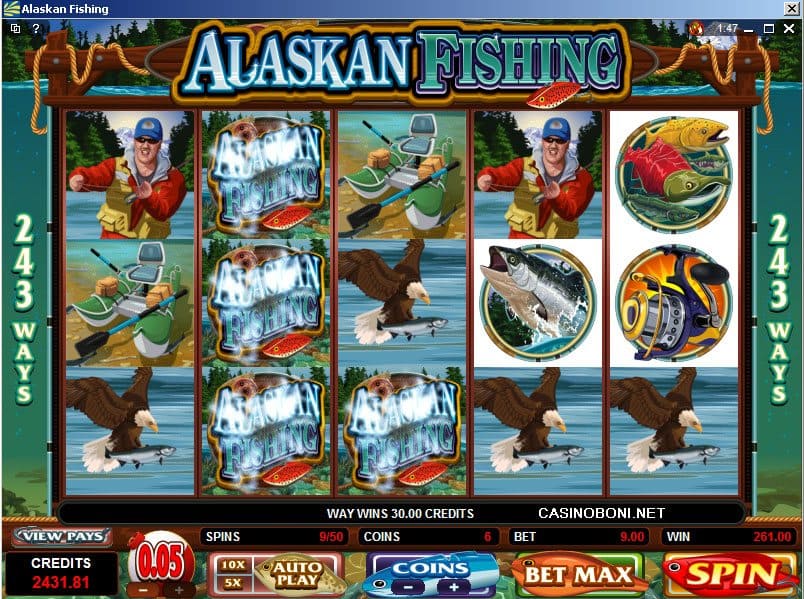  29 facher Gewinn durch eine volle Linie im Microgaming online Slot Alaskan Fishing 
