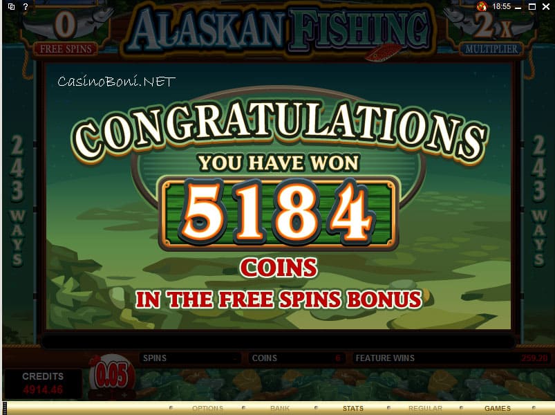  online den Videoslot - Alaskan Fishing zocken und im Freispiel Feature tolle Gewinne abräumen 