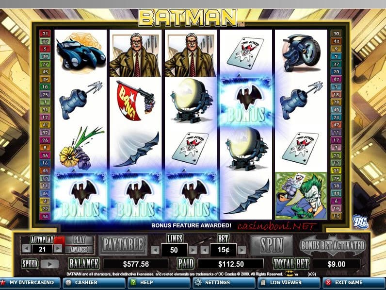  ab 3 Scatter die coole Bonusrunde beim Batman - Internet Casino Slotautomat spielen und mit Glück gewinnen 