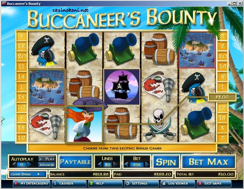 Gewinn der Bonusrunde durch 2 Wildsymbole links und rechts im Intercasino