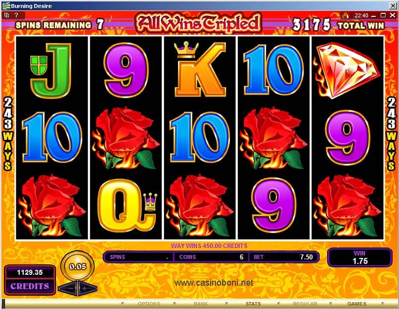 Burning Desire - 243 Way Slot - voller Gewinnweg in Freispielen