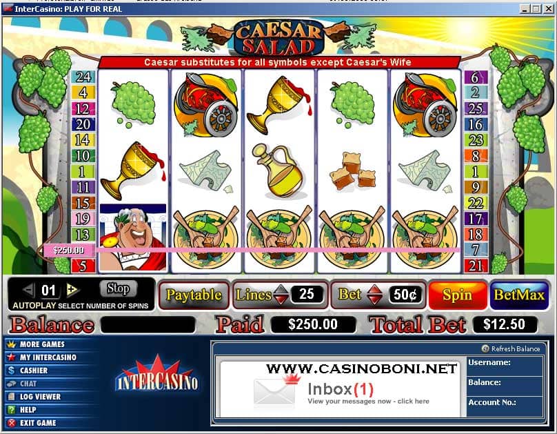  20 facher Gewinn durch eine volle Gewinnlinie am Online Casino Videoslot Caesar Salad 
