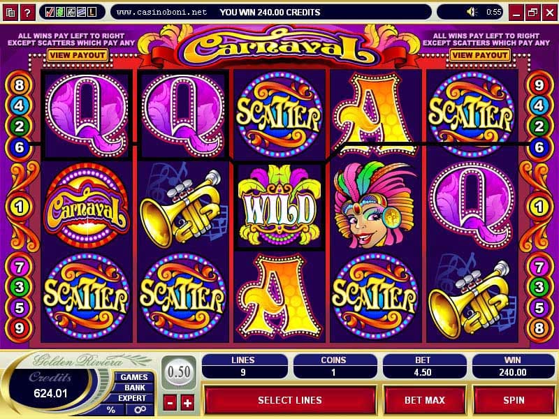 Carnaval Casino Slotmachine - 5 Scatter Gewinn