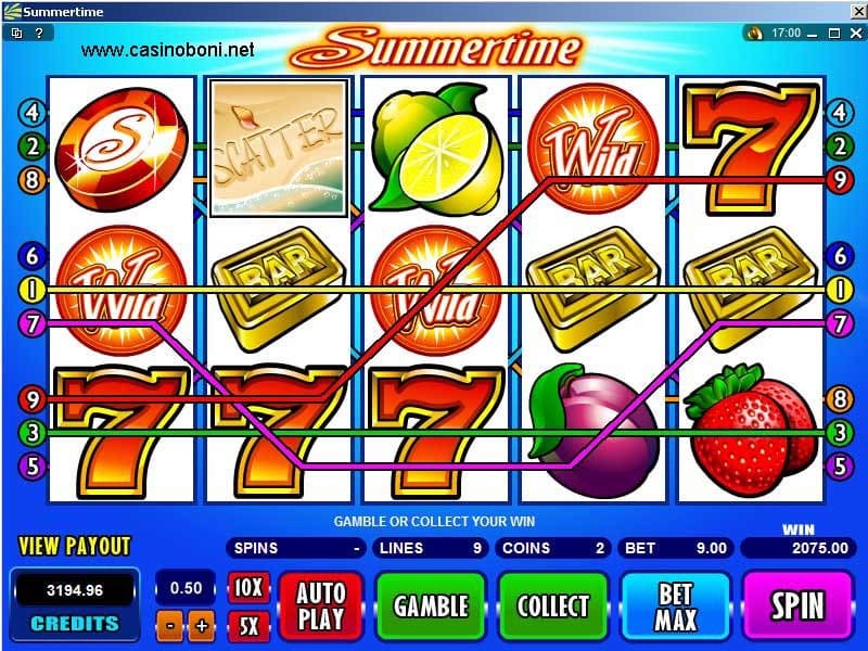 Casino Online - Summertime Videoslot 2 volle Linien mit Wild