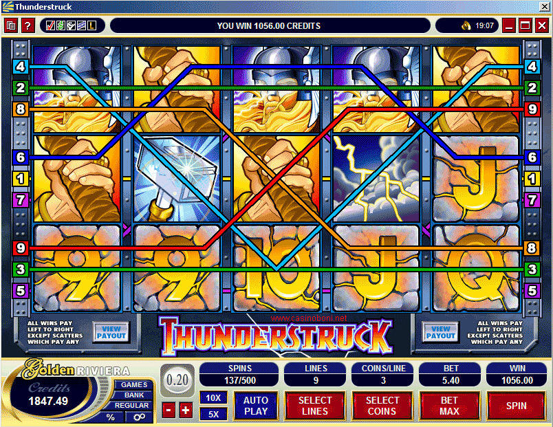 Online Casino Gewinn - über 1000$ Einzelgewinn mit nur 5,40$ Spieleinsatz am Thunderstruck Slot