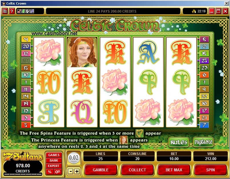 volle Gewinn Linie bei 'Celtic Crown' im Online Casino 7 Sultans 