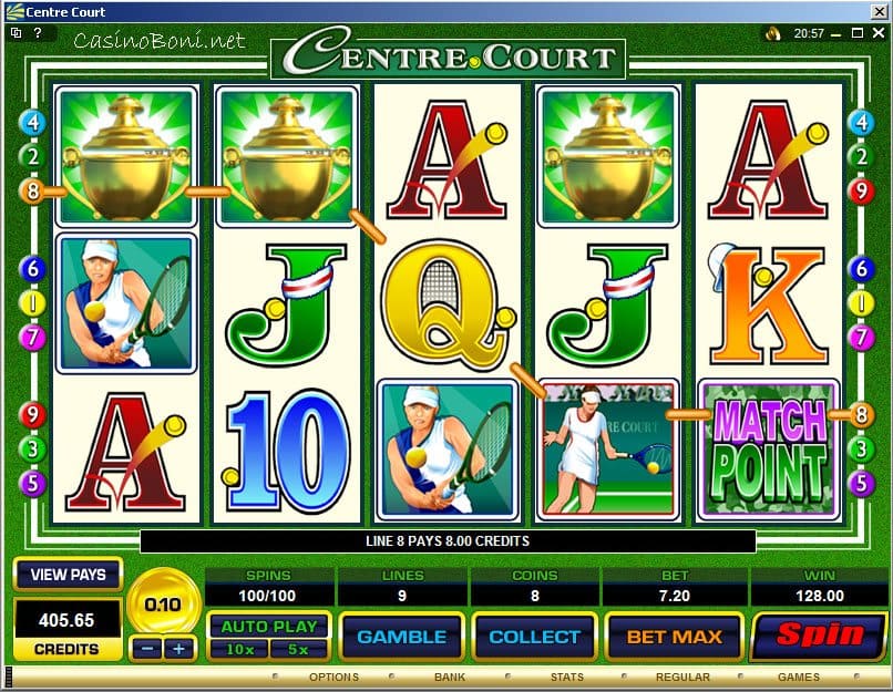  3 Wildsymbole starten den Online Casino Freispiel Bonus im  Kasino Slot Centre Court