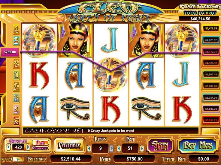  9 Linien Cryptologic Online Casino StartgeldSlot - Cleo Queen Of Egypt - mit Crazy Jackpot Gewinnchance in vielen guten online casinos spielen 