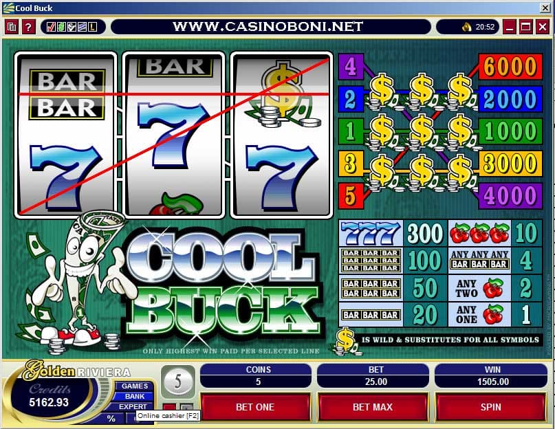 300facher Linieneinsatz als Casino Gewinn am Slot Cool Buck