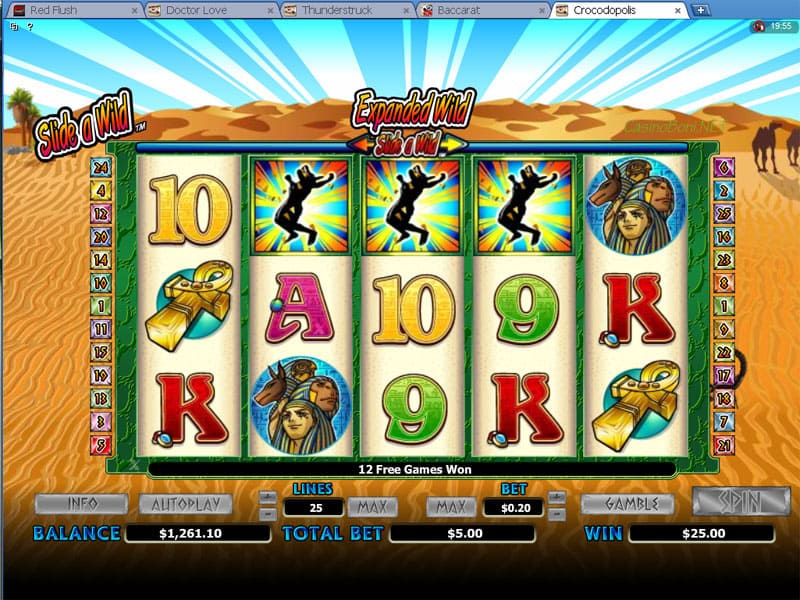  genießen Sie das Freispiel Feature mit 12 Gratisdrehungen im Online Casino Spielautomaten - Crocodopolis 