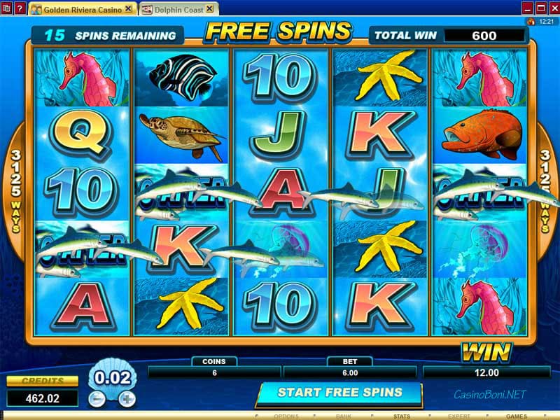  bis zu 25 Freispiele winken im Free Spin Feature des Casino Online Slotautomaten 'Dolphin Coast' 
