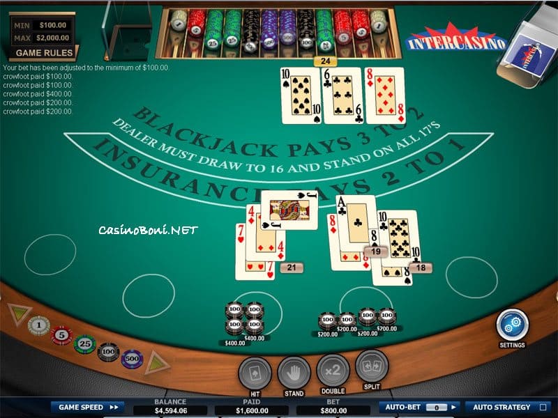  cooler Gewinn mit Split und Double bei European BlackJack im Online Casino Intercasino 