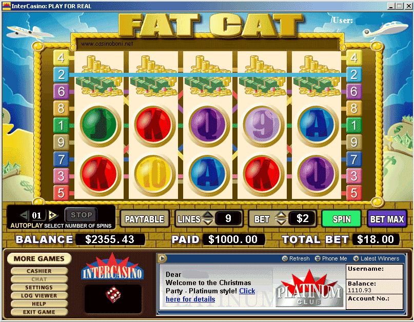Casino Online - Fat Cat Slot Gewinn