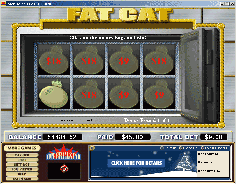 Casino Online - Fat Cat Slot Bonus Oberfläche 
