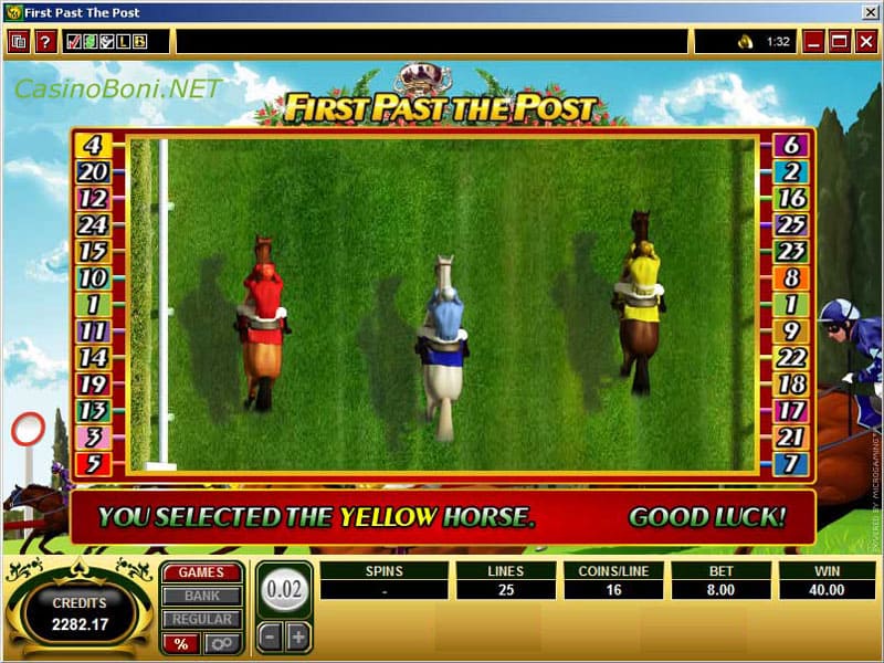  Setzte auf das richtige Pferd und erhalte bis zu 30 Freispiele im Bonus Game, alle Casino Gewinne werden vervierfacht 