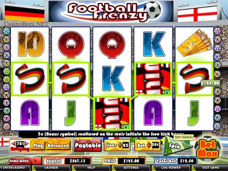  volle Gewinnlinie durch zwei Wild - Symbole im WM - Fu�ball Videoslot 'Football Frenzy'  