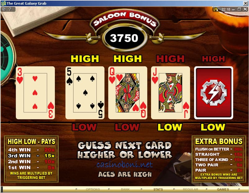 Internet Casino Slot - The Great Galaxy Grab - Casinobonus Runde 4 - SALOON High or Low