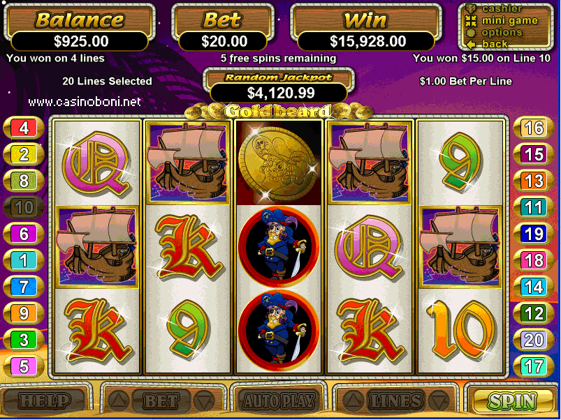 alle RTG Online Casinos bieten  u.a. den Goldbeard Slot an