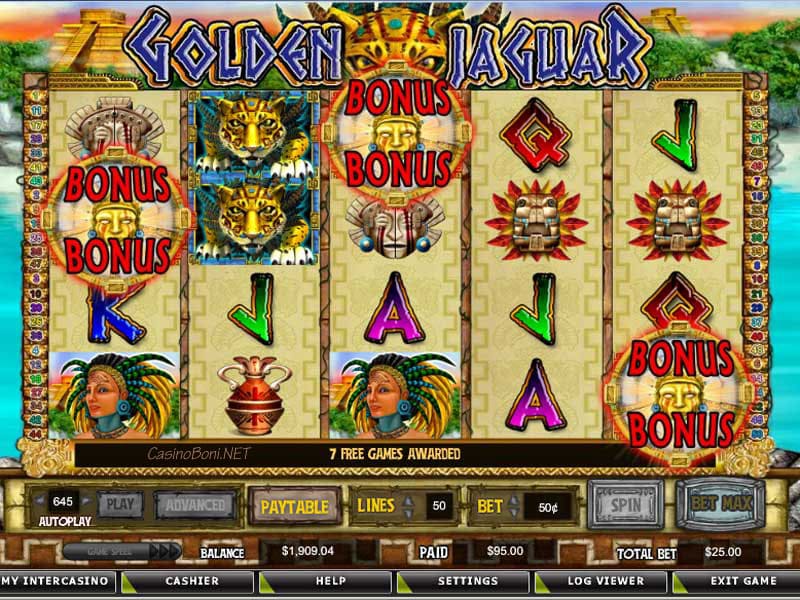 3 Scatter lösen das Freespin Bonus Game beim Online Casino Spielautomaten - Golden Jaguar aus  