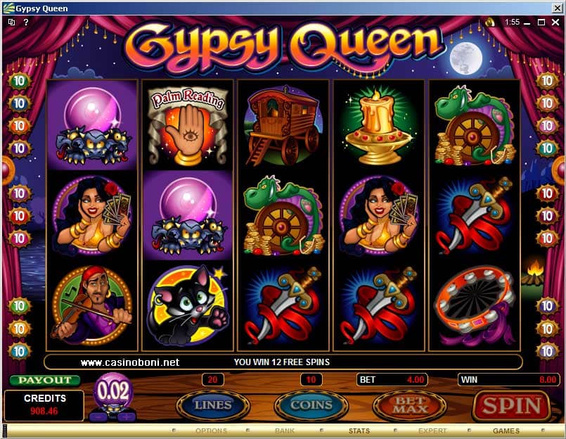 12 gewonnene Freispiele durch den Crystal Ball Scatter des Gypsy Queen Video Slot