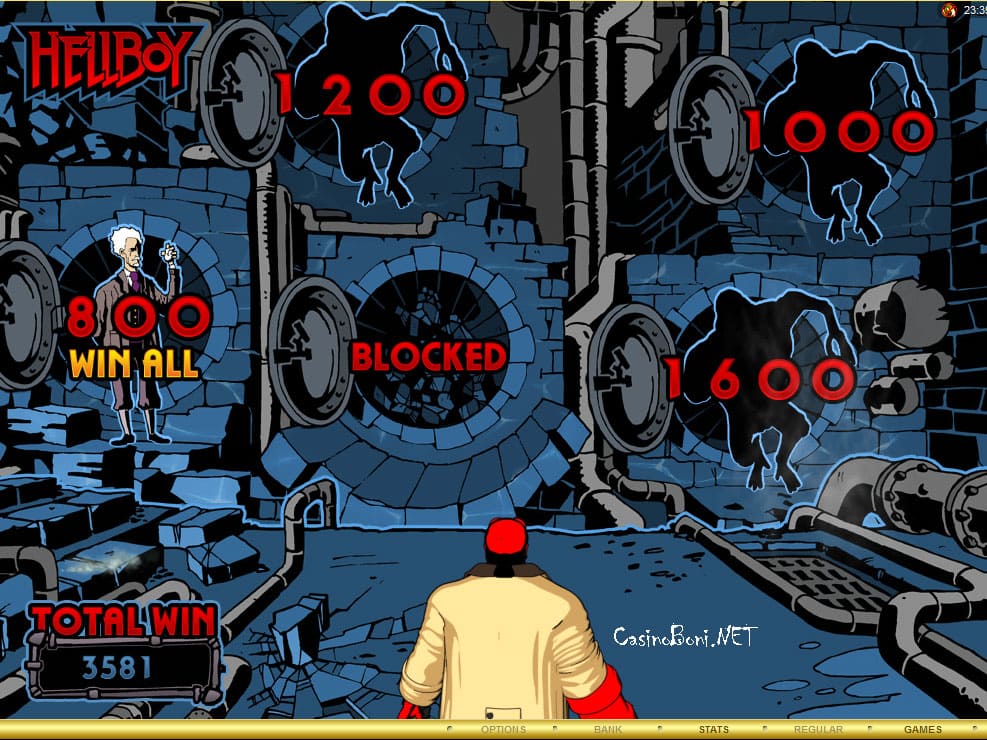  erhalte alle Gewinne im Bonuslevel des Internet Comicslots - Hellboy durch das Win - All - Symbol