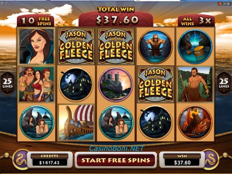 10 Gratisdrehungen und ein 3 facher Multi erwarten den Spieler im Freispiel Feature des Jason And The Golden Fleece Casino Onlineslot 