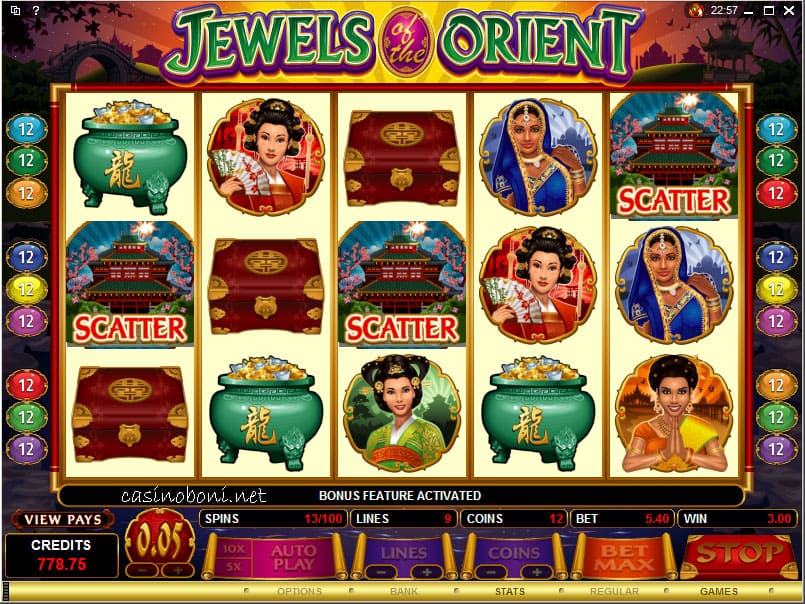  erhalte 3Scatter im Online Bonus Slot - Jewels Of The Orient um das Palace Bonus Game zu erhalten 