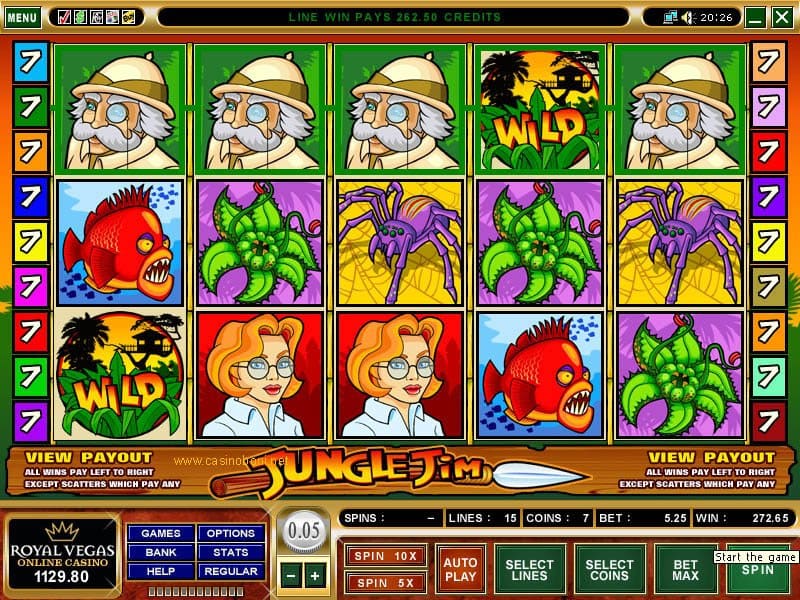 Jungle Jim Online Casino Slotmachine mit einer Gewinnkombination von mehr als Einsatz 50x