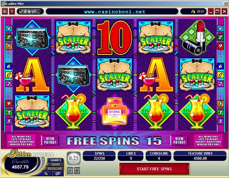 Online Casino Video-Slotmaschine Ladies Nite mit 5 Mal Scatter