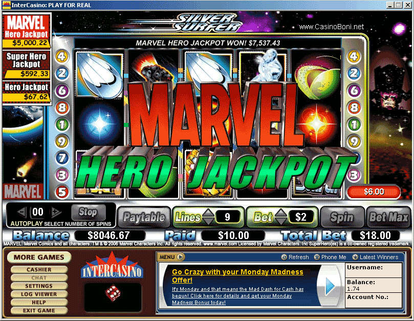 Marvel Hero Online Casino Jackpot Gewinn