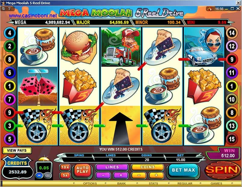 Mega Moolah Online Casino Jackpot Slot - 5 Reel Drive - Gewinnlinie