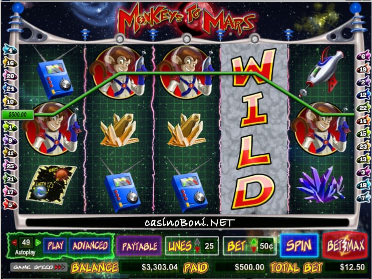  40 facher Gewinn durch diese volle Affen Reihe im Kasino Bonus Slot - Monkeys To Mars 
