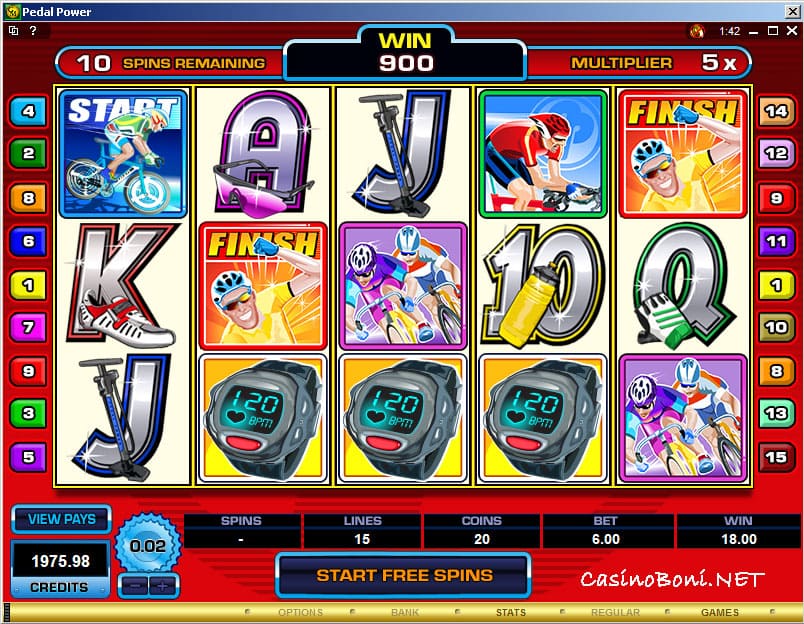  mindestens drei Scatter ( Stoppuhrsymbol) lösen das Freispiel Bonusgame im Casino Online Video Slot 'Pedal Power' aus 