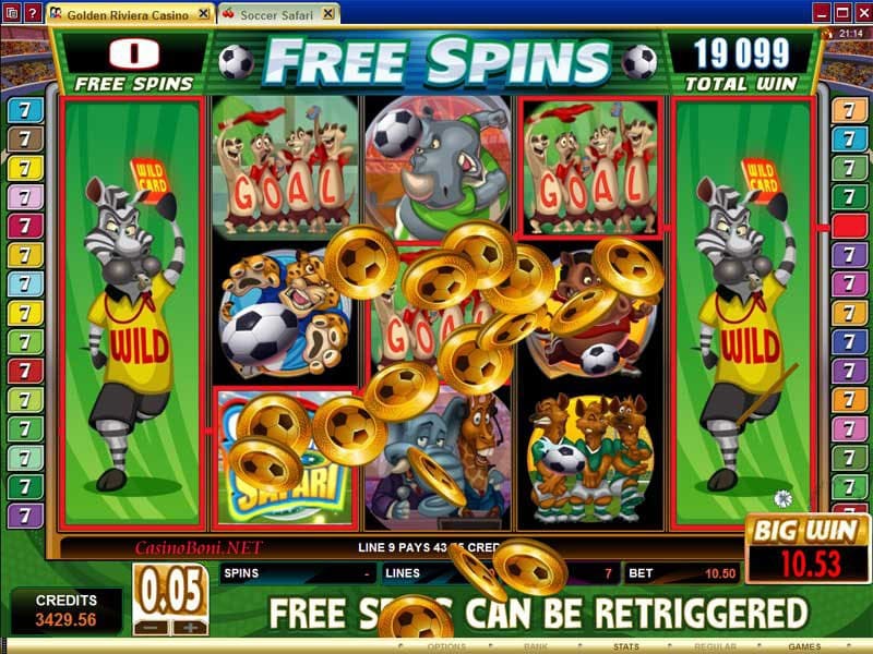  volle Linie und ein toller Gewinn im Freispiel Feature des Online Casino Slots 'Soccer Safari' 