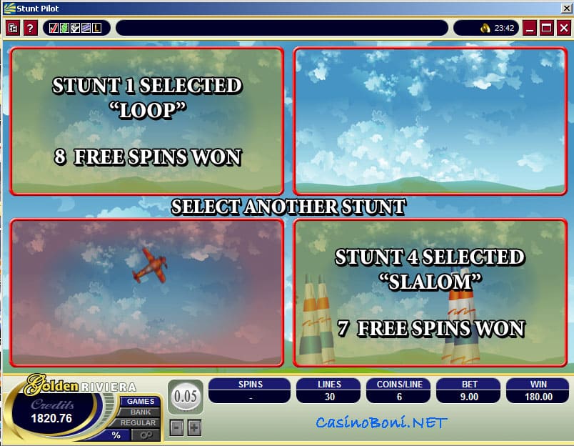  Stunt Pilot online spielen und dabei im Stuntfeature wilde Manöver fliegen um möglichst viele Online Casino Freispiele zu gewinnen 
