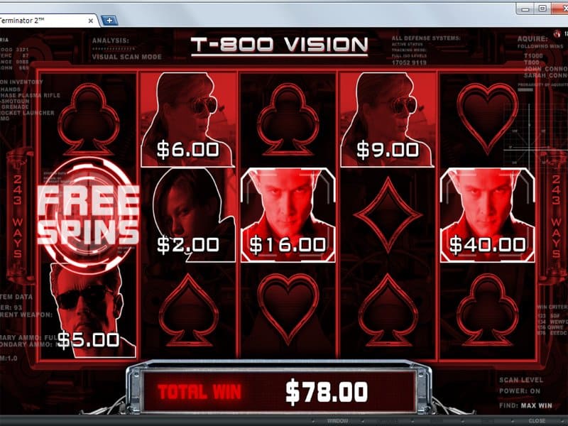 terminator2 im online casino - t800 vision bonus sorgt für Gewinne und evtl. Freispiele