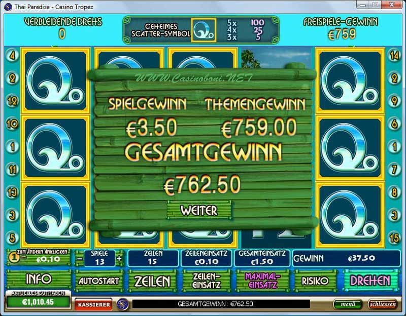 spielen Sie den Casino Slot Thai Paradise um im Freispiel Feature tolle Geldgewinne zu erhalten 
