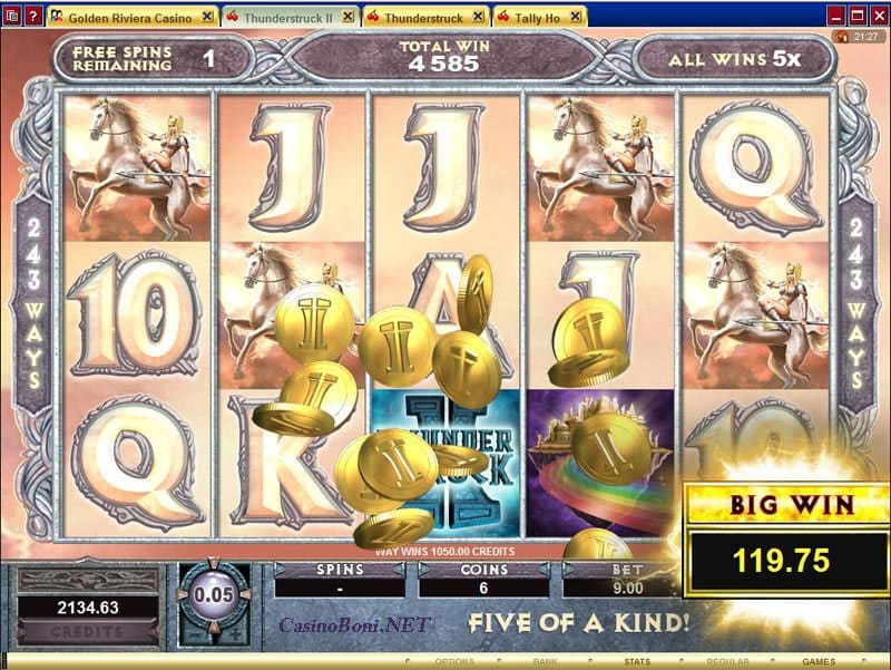  volle Gewinnlinie mit 5x Multiplikator im Valkyrie Casino Bonus Game des Thunderstruck II Slot 